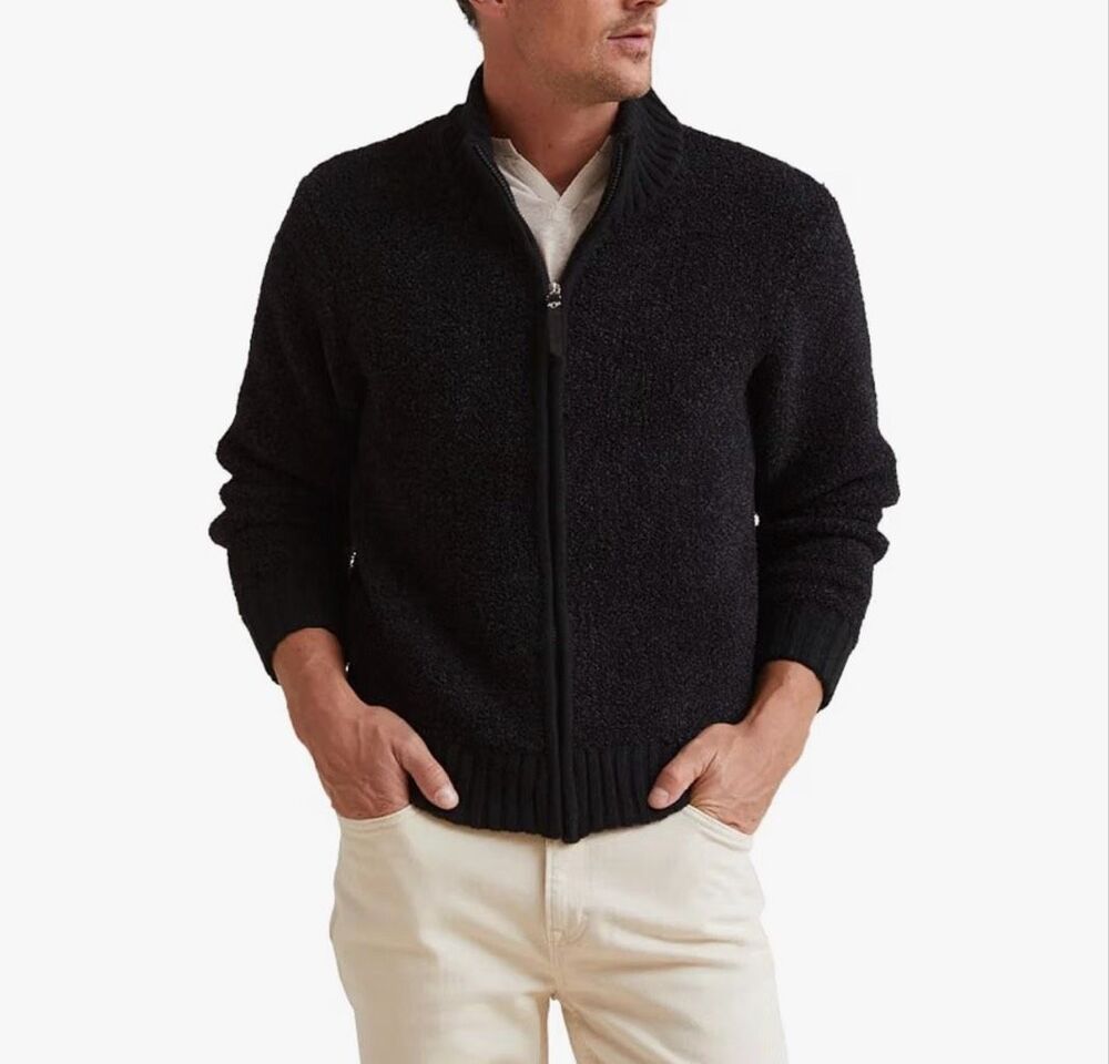 Kashwere Mens Cozy Full Zip Jacket black heather XL NWT